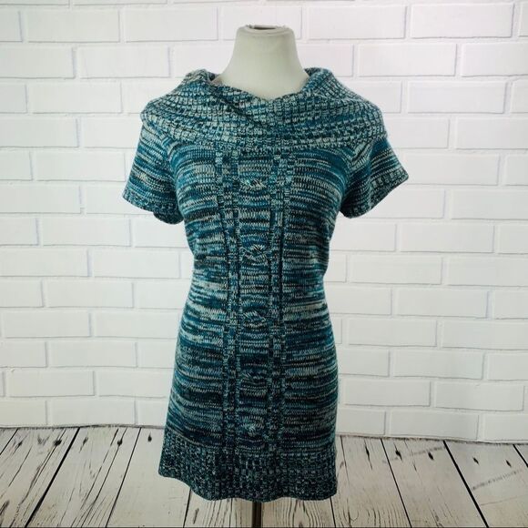10/$25🦋 NY Collection Blue Short Sleeve Cowl Neck Sweater - Size Large - Picture 1 of 11